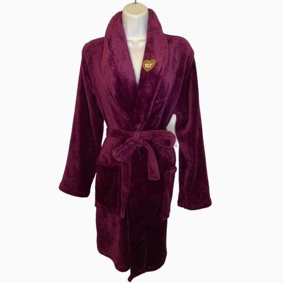 Juicy couture burgundy robe with gold JC Los Angeles California design in back
